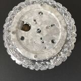 Round ceiling or wall lamp in worked glass. Gray metal support