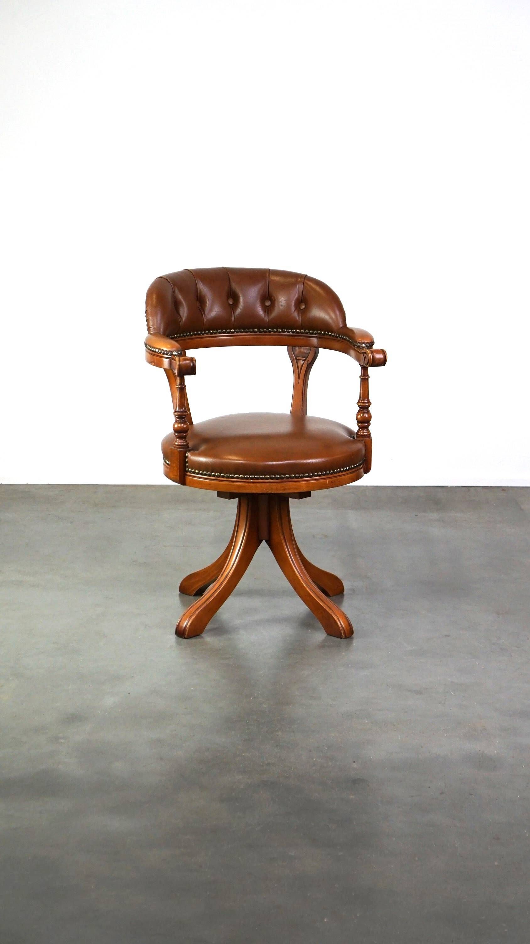 Swivel English style Chesterfield armchair/office chair in brown cowhide