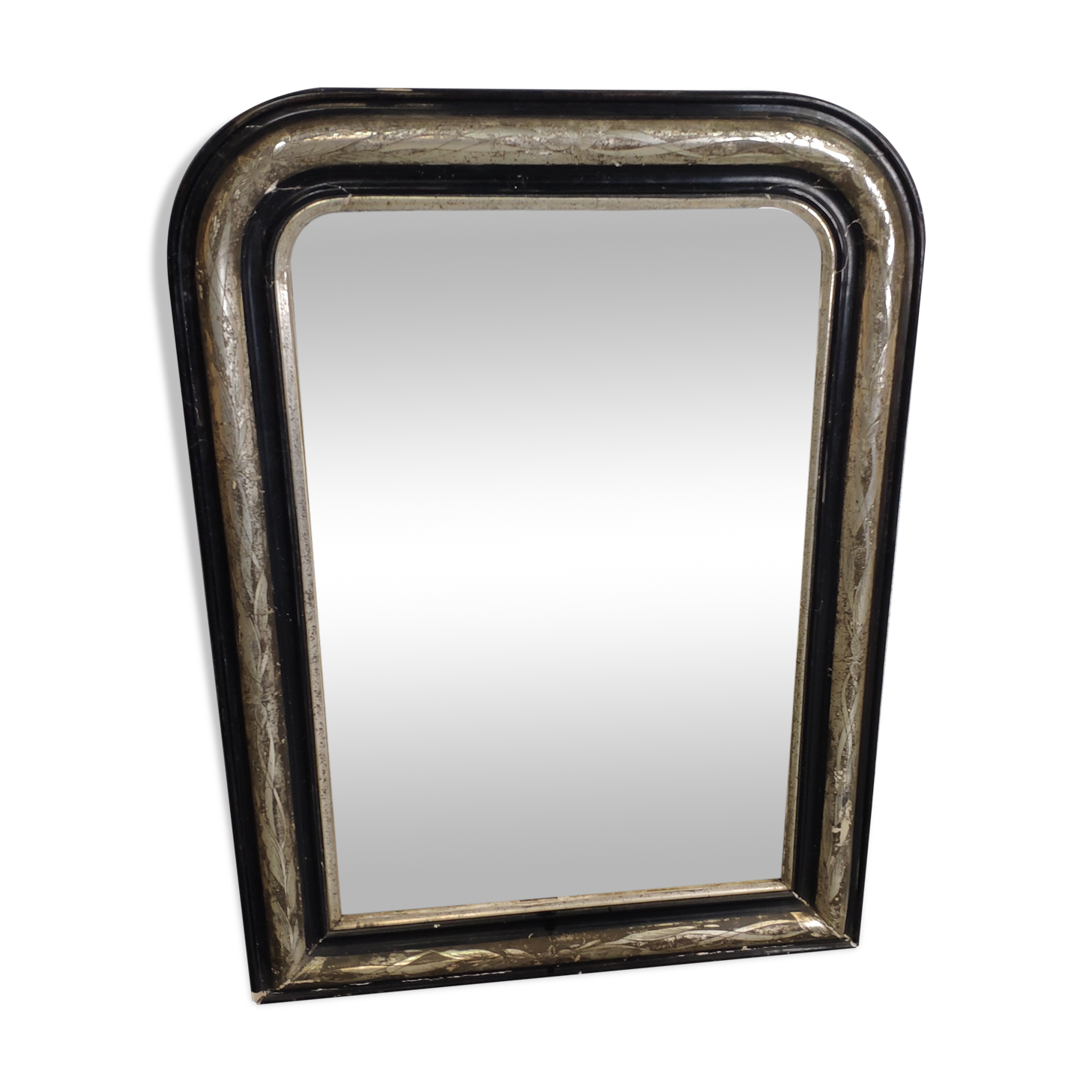 Mirror Louis-Philippe black wood and silver carved
