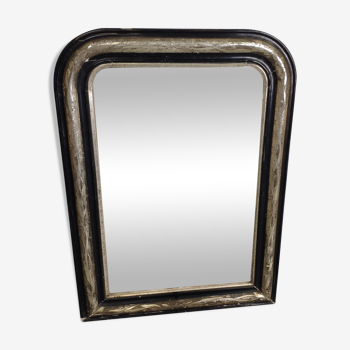Mirror Louis-Philippe black wood and silver carved