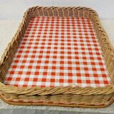 Rectangular Wicker Tray with Vichy Decor L: 44 cm Vintage