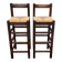Set of 2 vintage wooden bar stools with woven straw seats.