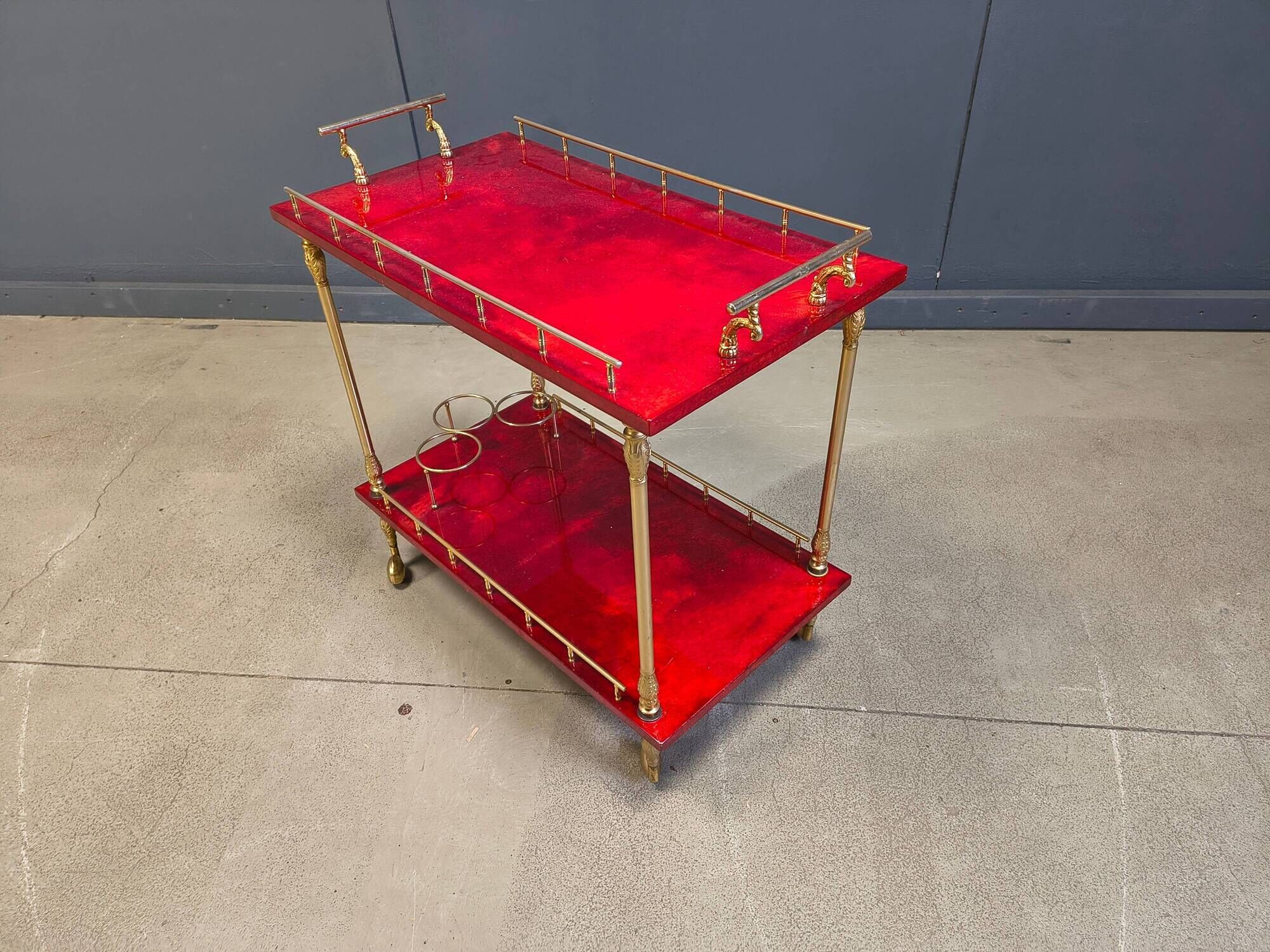 Rare Italian lacquered goatskin / parchment serving bar cart by Aldo T