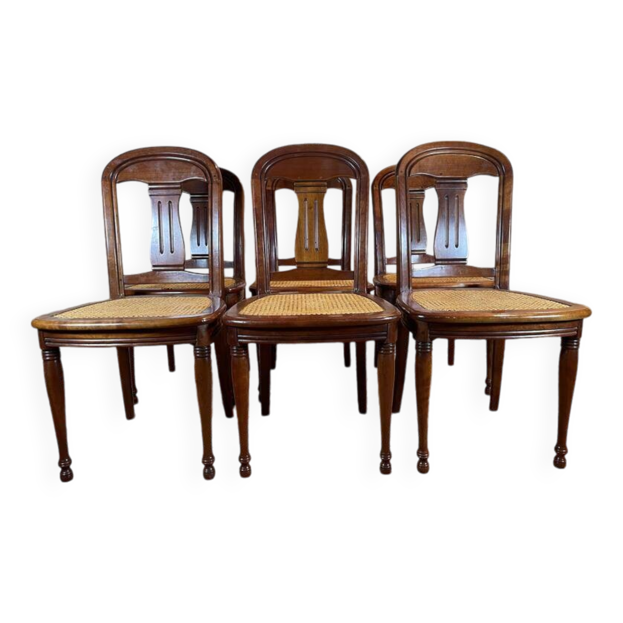 Set of 6 Louis Philippe chairs in cherry wood and cane