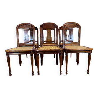 Suite de 6 chaises Louis Philippe en merisier et cannage