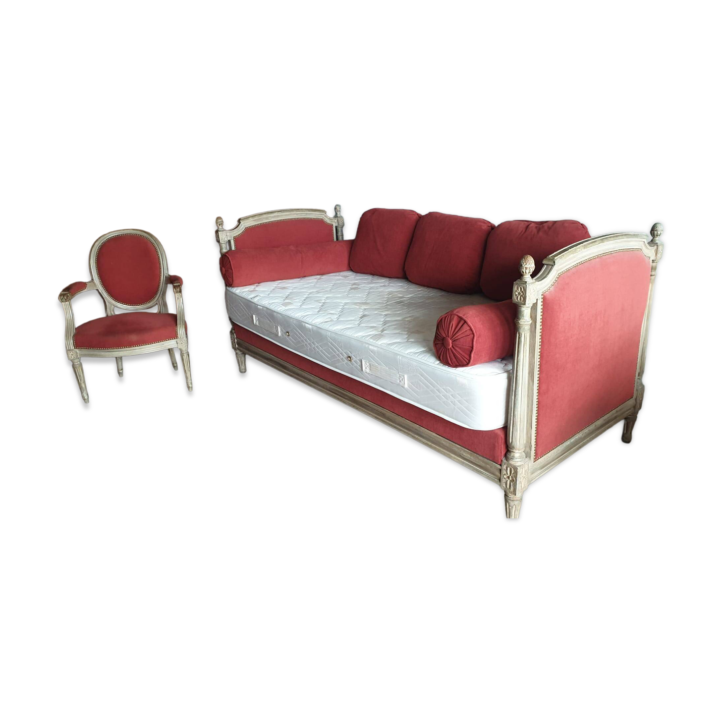 Ensemble banquette de style Louis XVI et fauteuil assorti