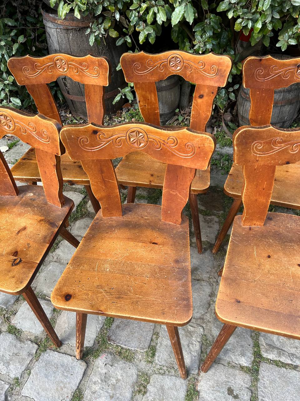 Set of 6 mountain chairs in fir folk art