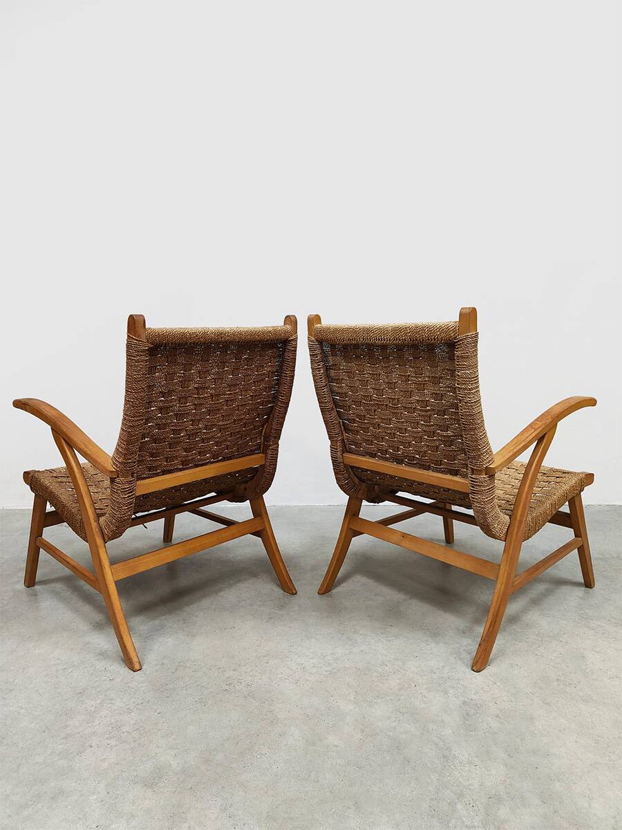 Vintage Dutch design rope chairs Vroom & Dreesman 1960