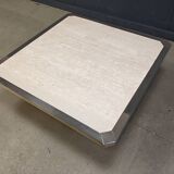 Vintage belgochrom 23kt gold and travertine coffee table , 1970s