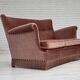 1970s, Danish 2-seater sofa, salmon pink furniture velour, beech wood.
