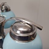 1930s Czech Art Deco Blue Opaline Glass and Chrome Four-Light Chandelier