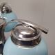 1930s Czech Art Deco Blue Opaline Glass and Chrome Four-Light Chandelier