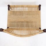 Pair of lounge chairs in woven jute rope and solid wood