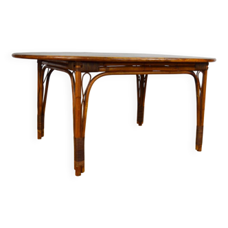 Vintage Oval Bamboo and Rattan Dining Table 1980
