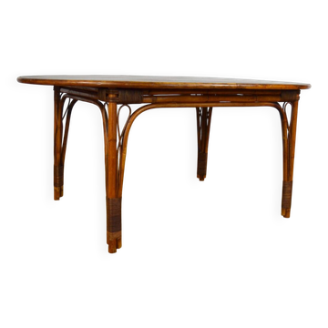Table de Repas Vintage Ovale en Bambou et Rotin 1980
