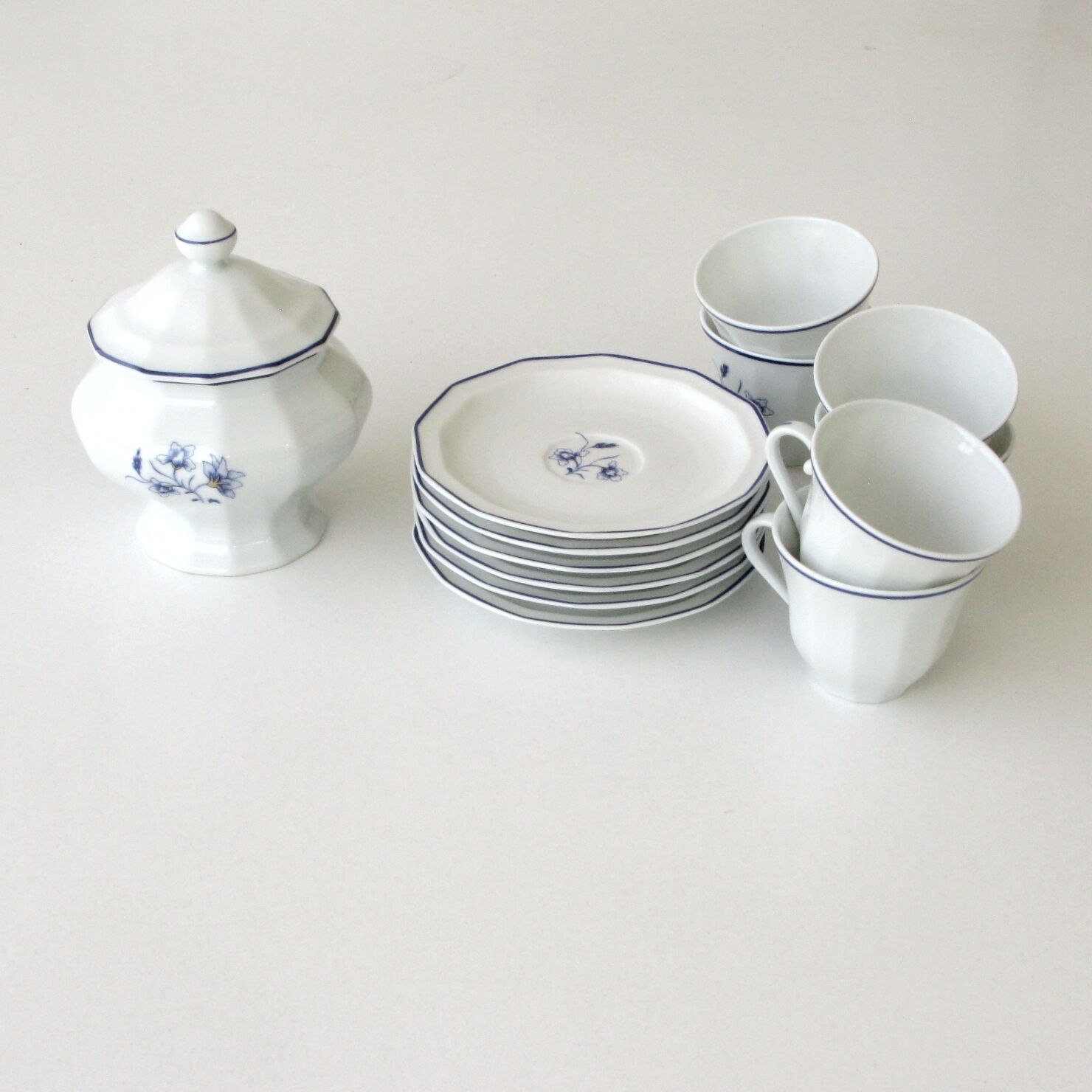 Service à café et sucrier bernardaud limoges - 6 tasses et sous tasses modèle charlotte