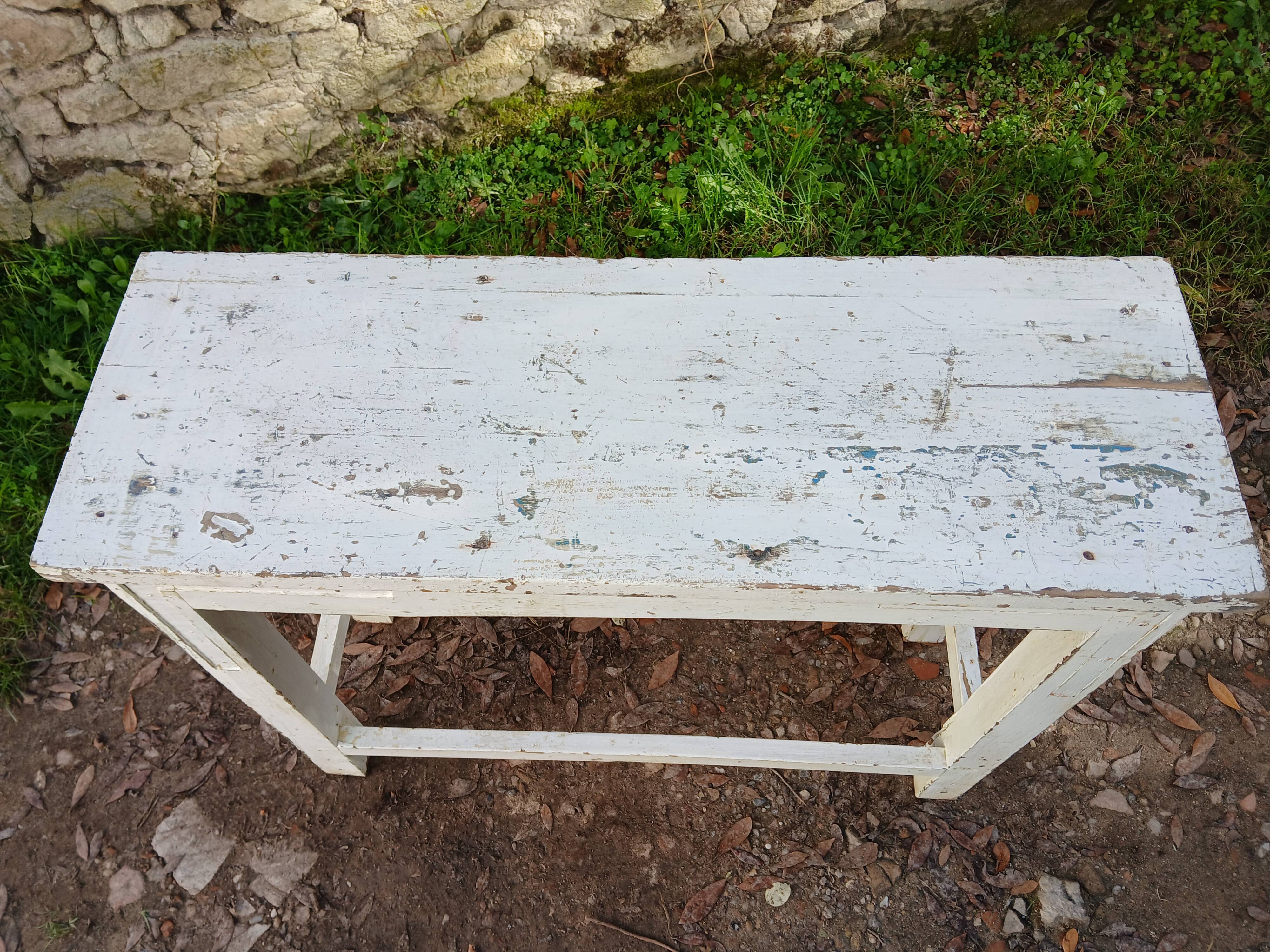 Table d'appoint, console en bois blanc patiné