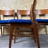 4 chaises danoises en teck et tissu bleu