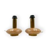 Ensemble de 2 pieds de lampes de table Hollywood Regency en granit rose et laiton, Italie 1970