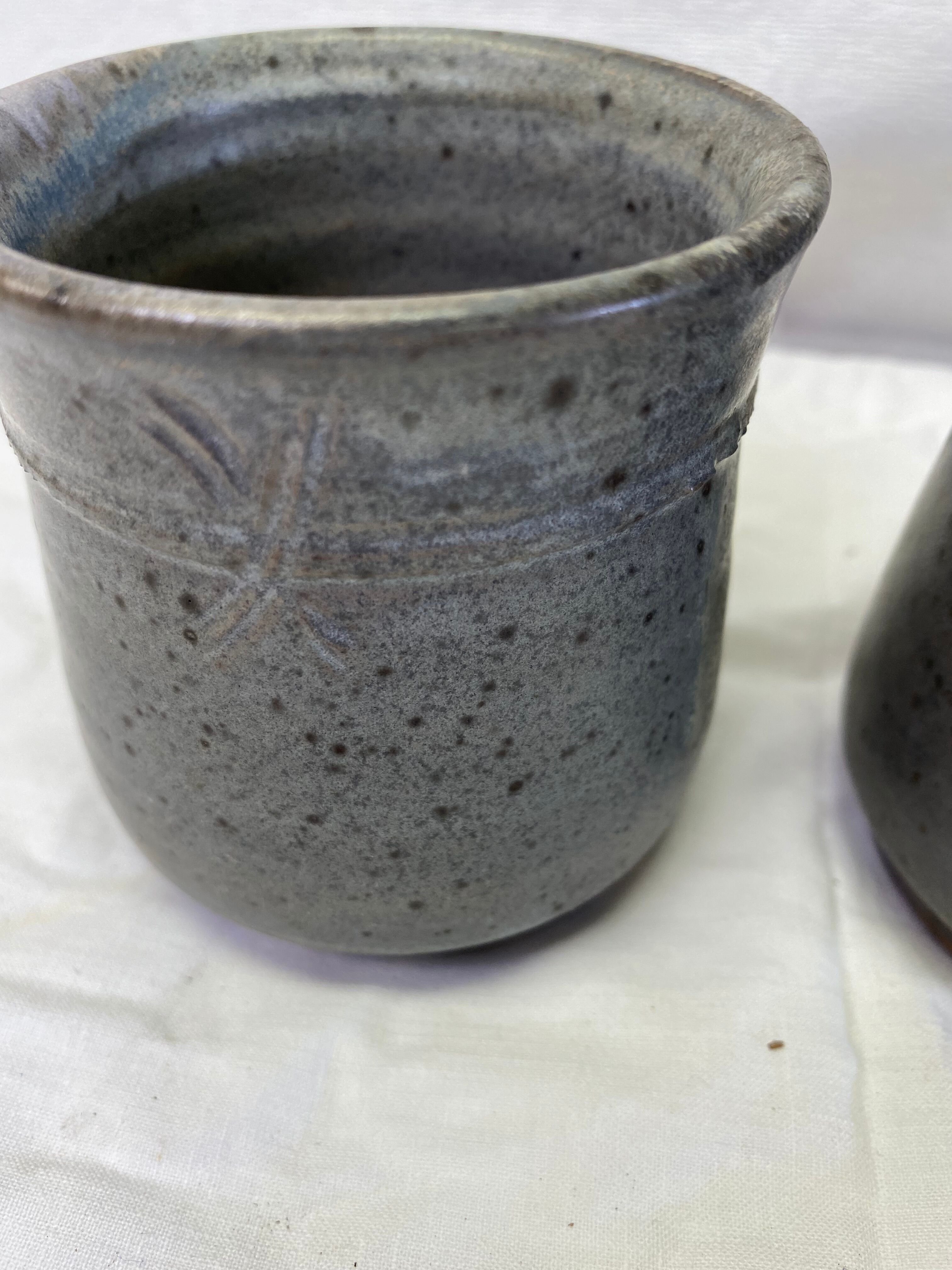 Set of 2 signed blue sandstone cups
