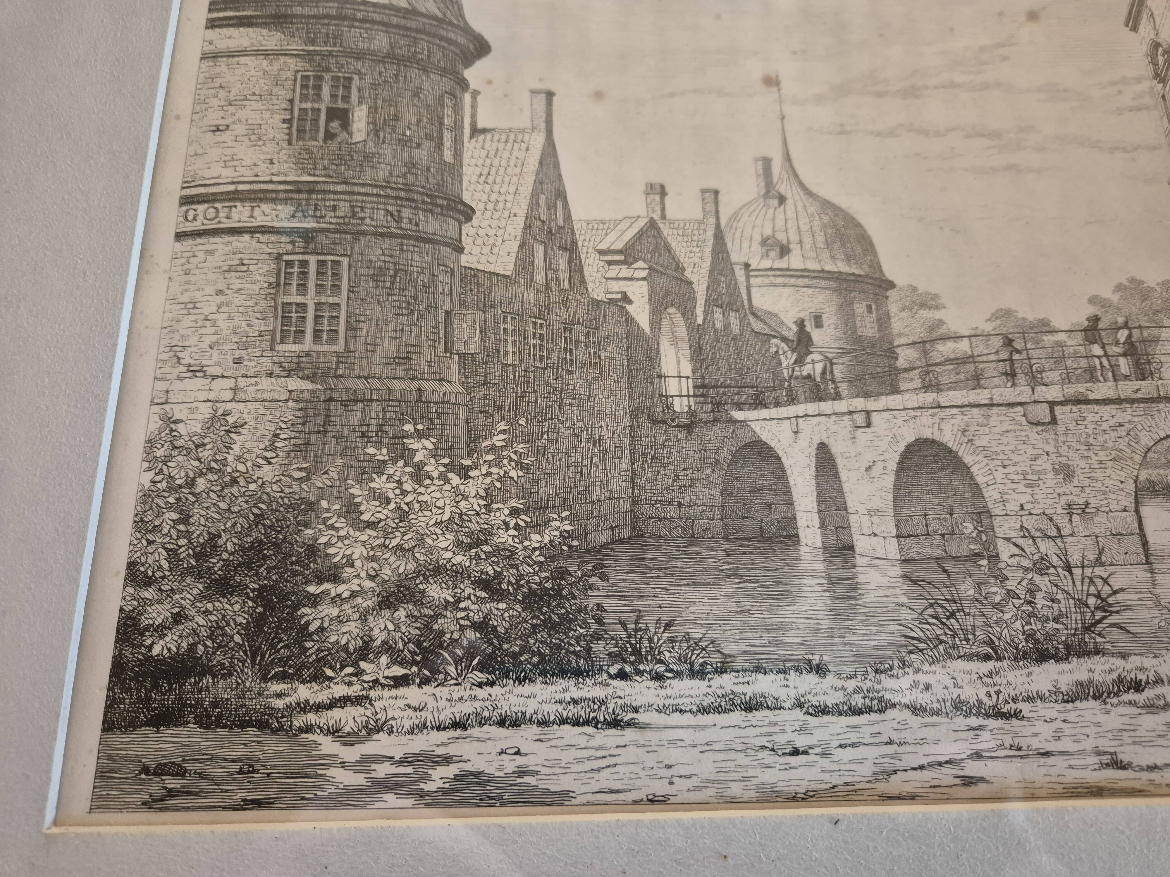 Etching The bridge of Frederiksborg Castle – The bridge at Frederiksborg Castle
