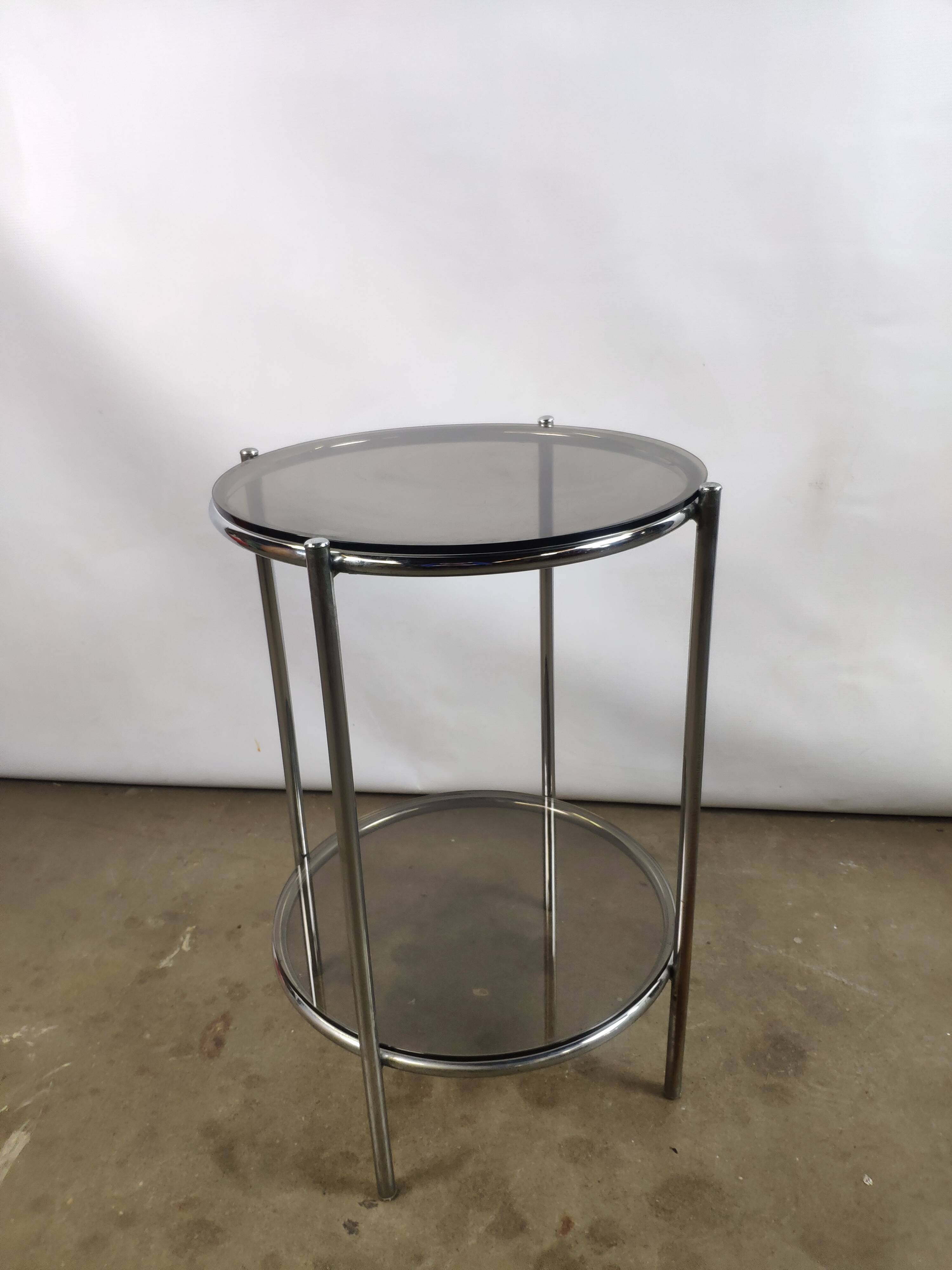 Chrome and smoked glass side table