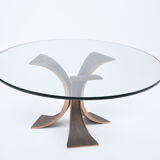 Vintage Brutalist Coffee Table Made of Bronze and Glass