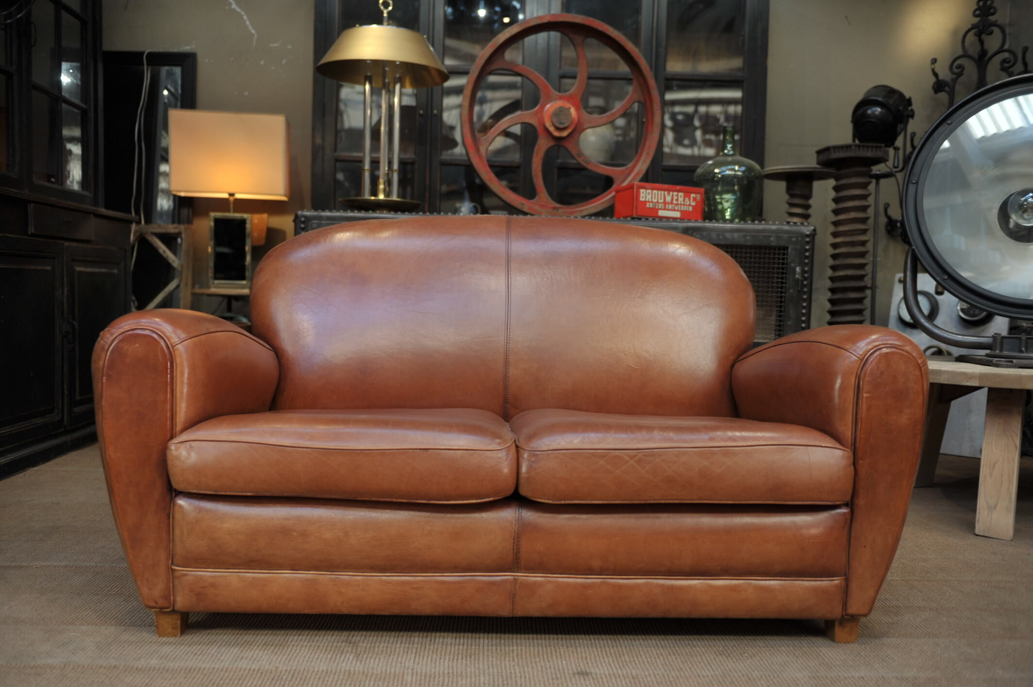 Vintage 3-seater leather club sofa