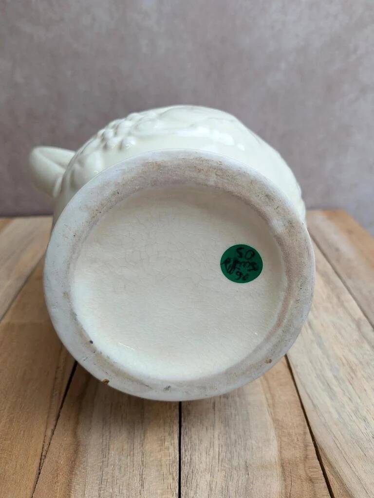 Vintage ivory earthenware jug – relief fruits