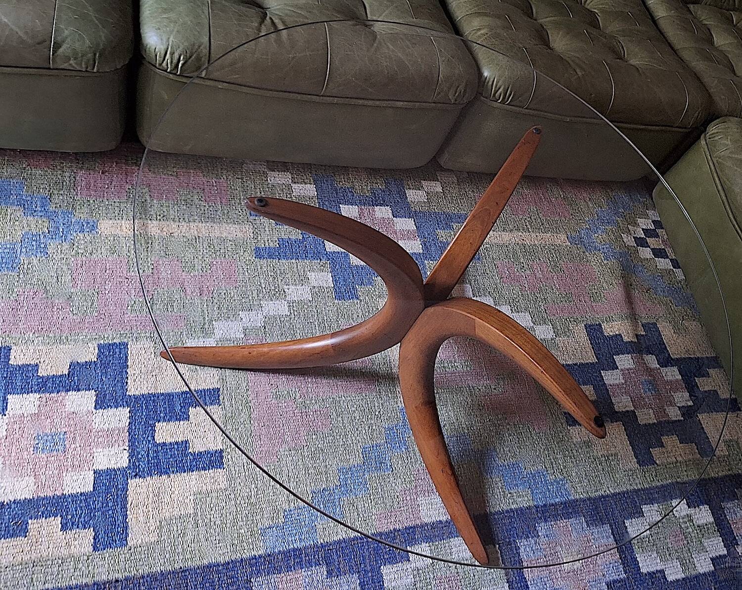 Mid century Danish teak coffee table with circular glass top, 1960s