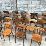 Lot of 15 mismatched bistro chairs in curved wood