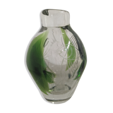 Engraved glass vase decorated with fish from the 60s/70s