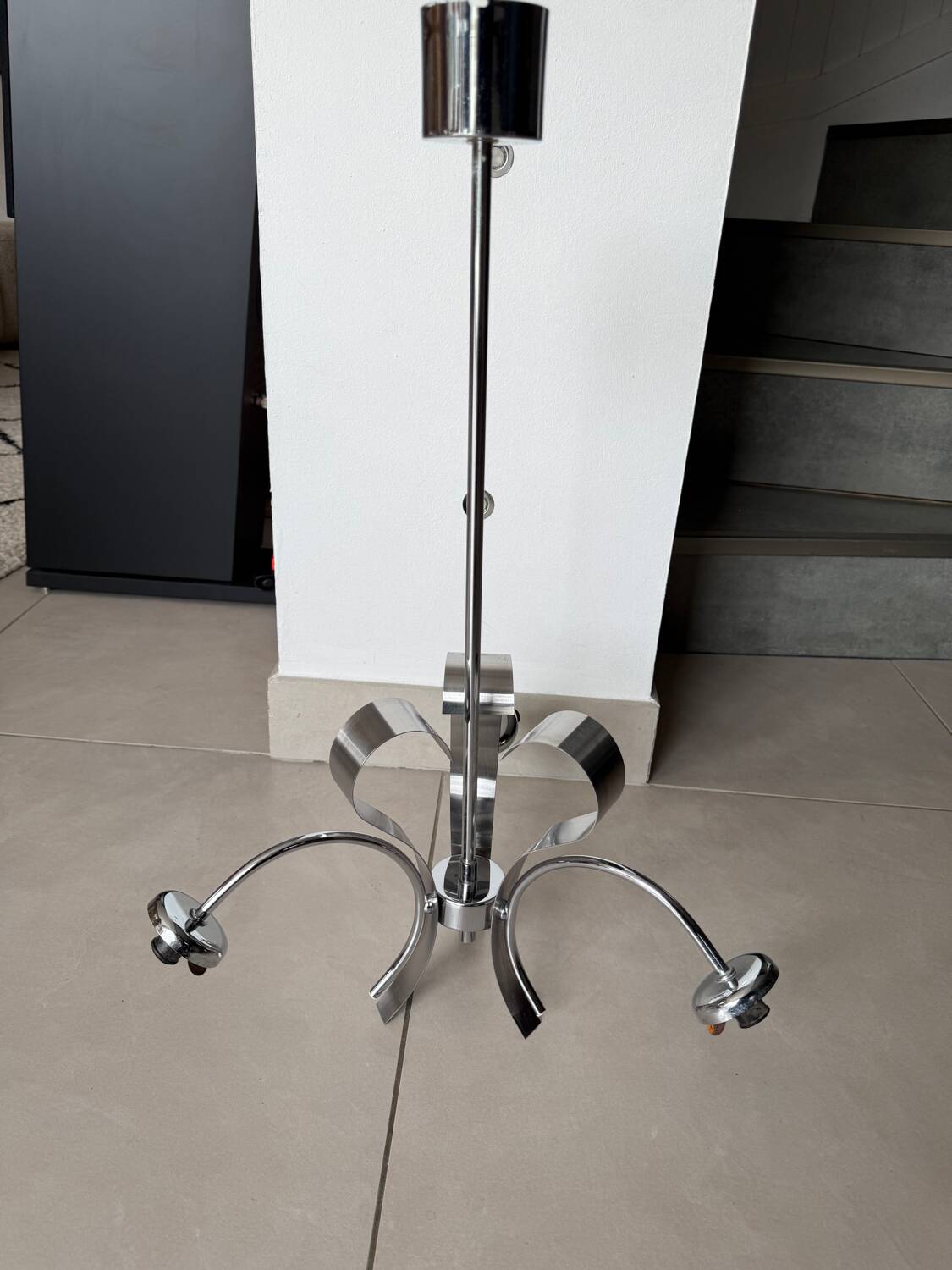 Vintage chandelier from the 1960s in stainless steel.