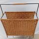 Rattan magazine rack with metal frame from the 50s