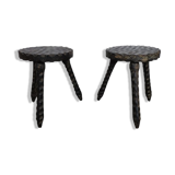 Pair of antique stools in carved solid oak