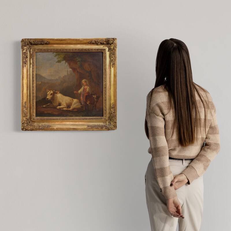 Peinture bucolique antique du 19ème siècle