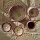 Vintage pink and mauve floral slip tea set - 8 pieces - Cottage core
