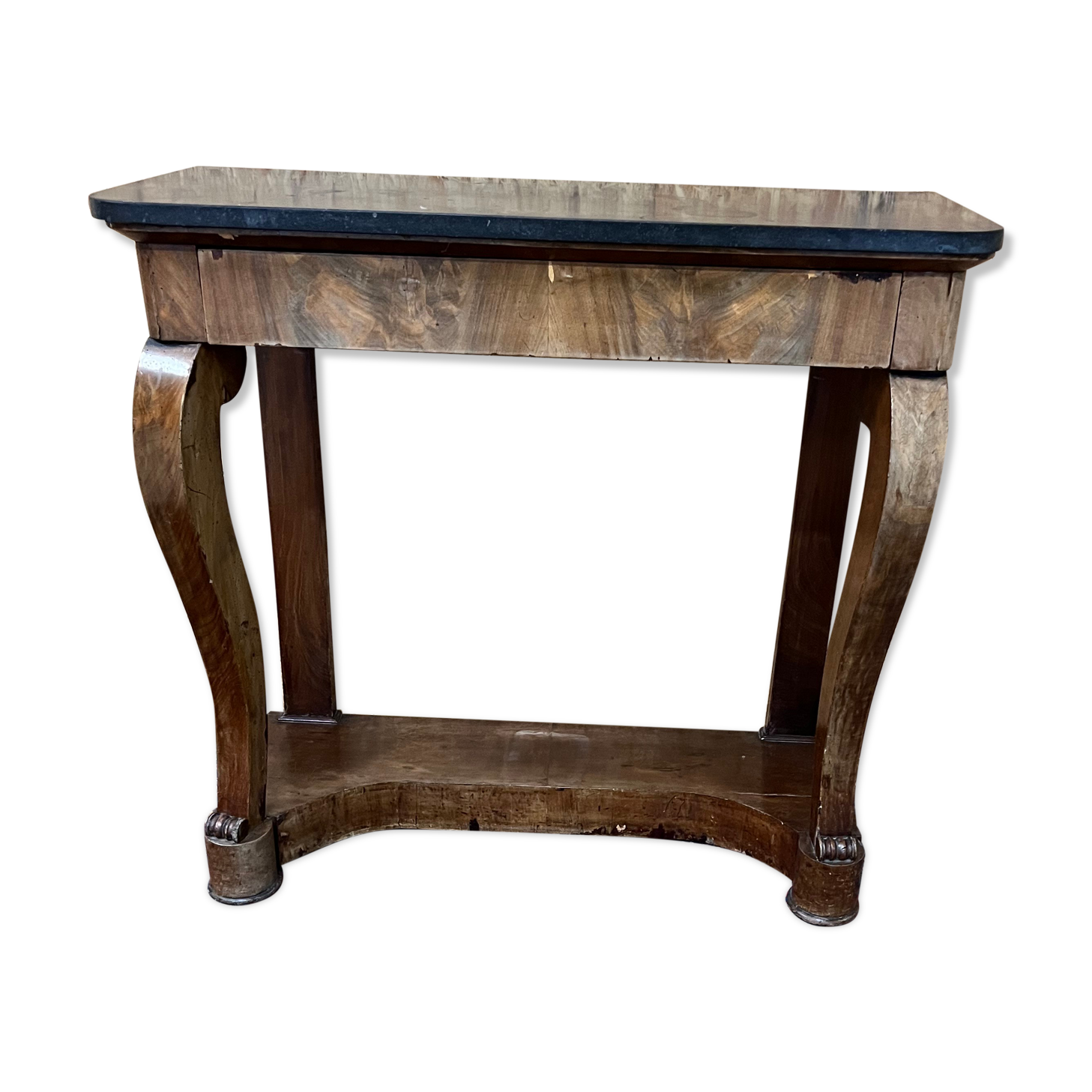 Old mahogany console, styel Restoration, nineteenth, marble top