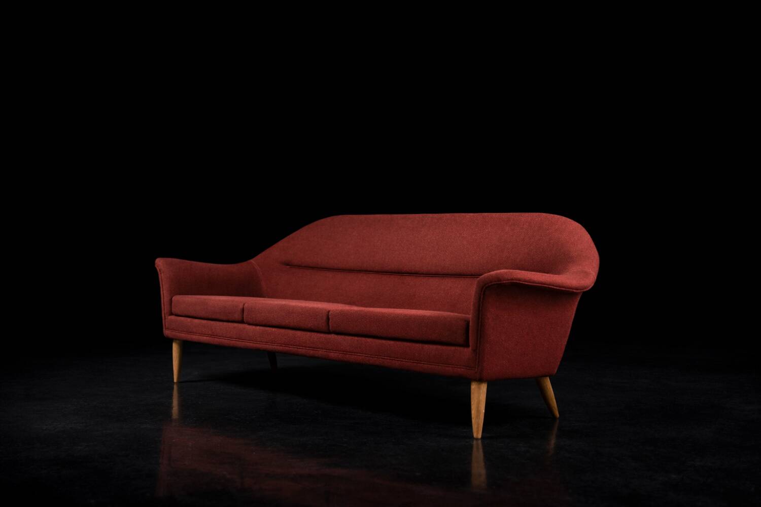 Vintage Mid-Century Scandinavian Modern 3-Seater Red Sofa