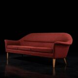 Vintage Mid-Century Scandinavian Modern 3-Seater Red Sofa