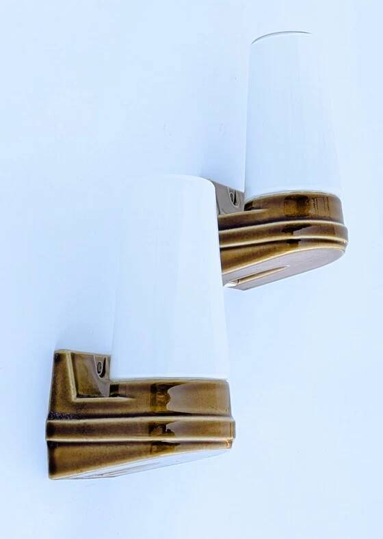 Pair of wall sconces "Bernadotte" model 6080 in ochre porcelain by Sigvard Bernadotte for Ifö - 1960