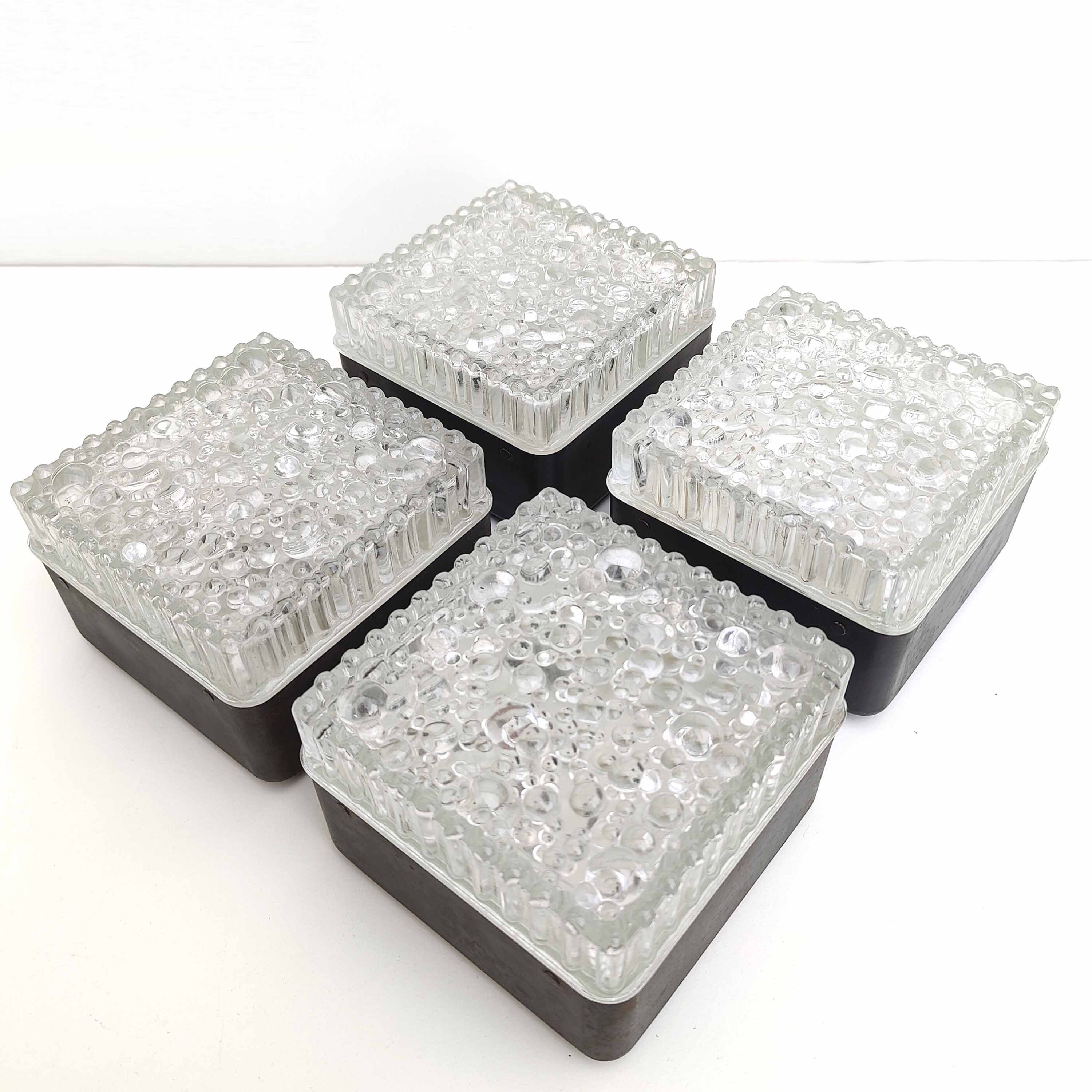 Set 4 wall lamps square ceiling lamps molded glass bubbles and black metal