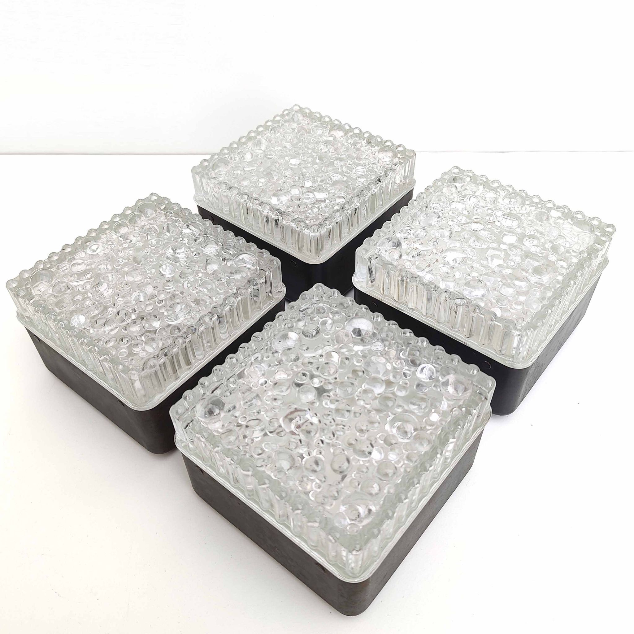 Set 4 wall lamps square ceiling lamps molded glass bubbles and black metal