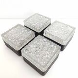 Set 4 wall lamps square ceiling lamps molded glass bubbles and black metal