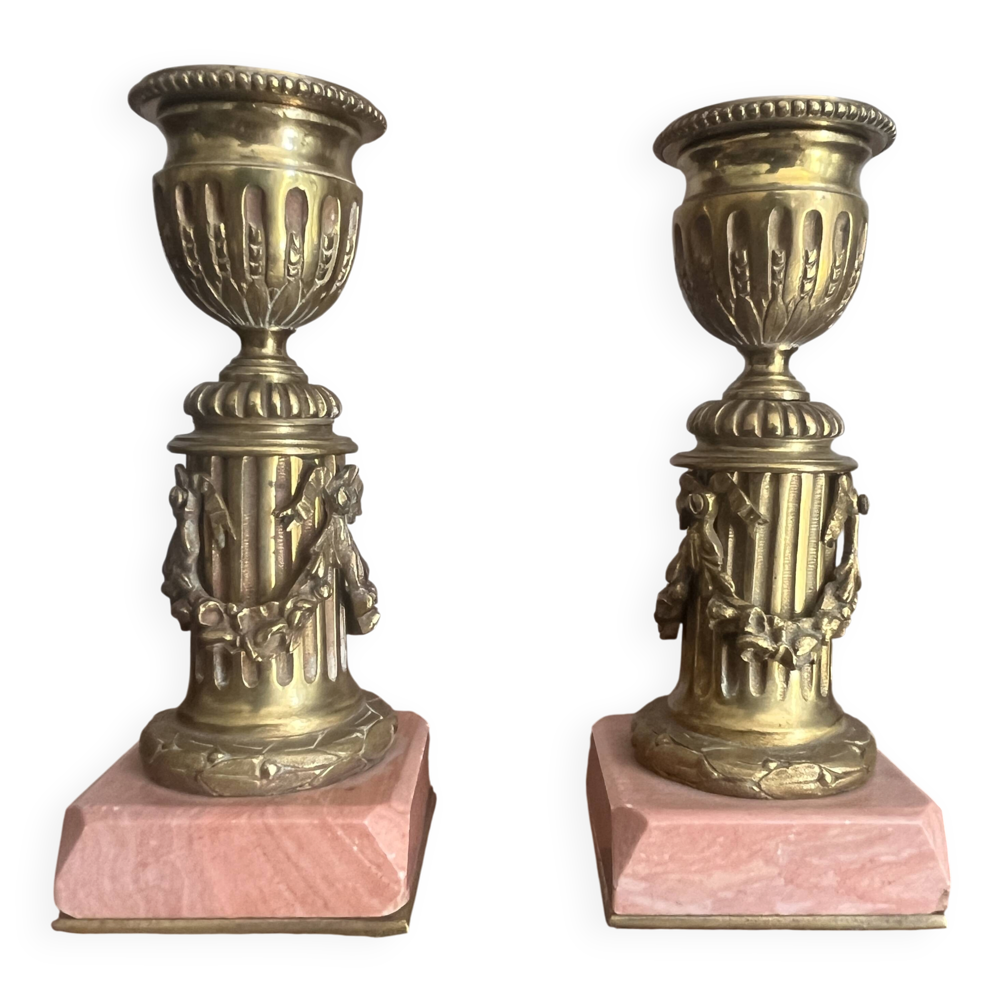 pair of antique bronze candlesticks