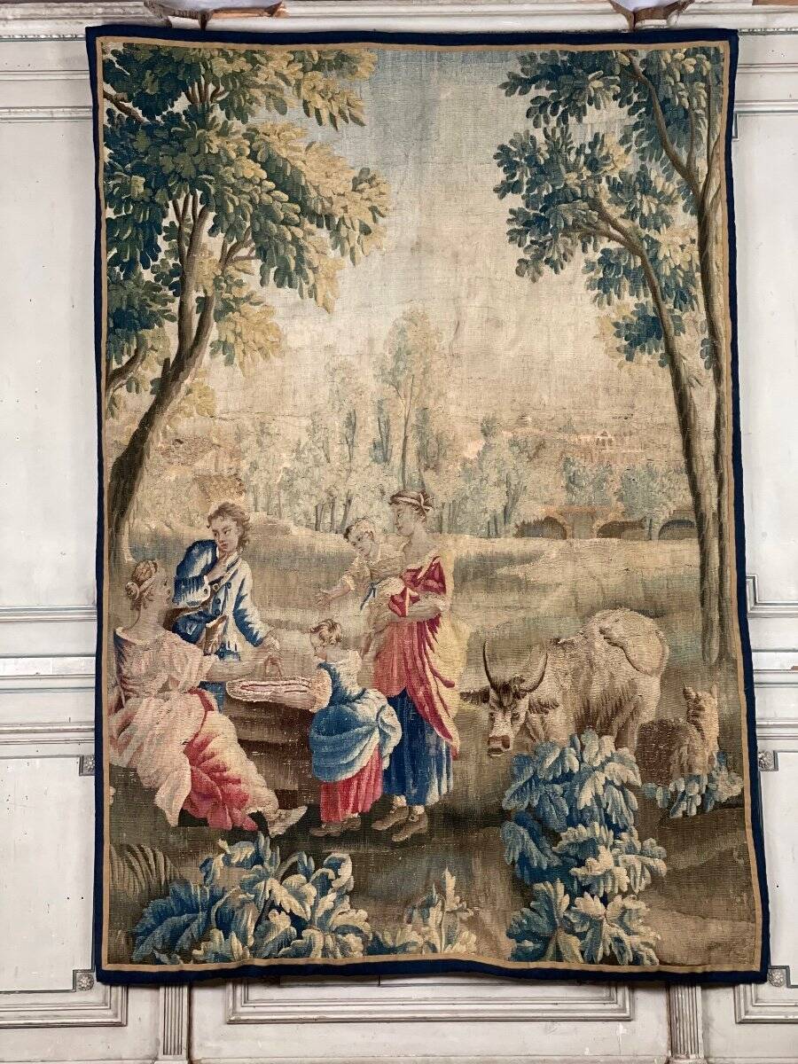 Tapisserie, scène champêtre, laine et soie, XVIIIème siècle