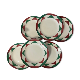 Set of 6 flat plates model Irene from the French manufacture of Sarreguemines and Digoin