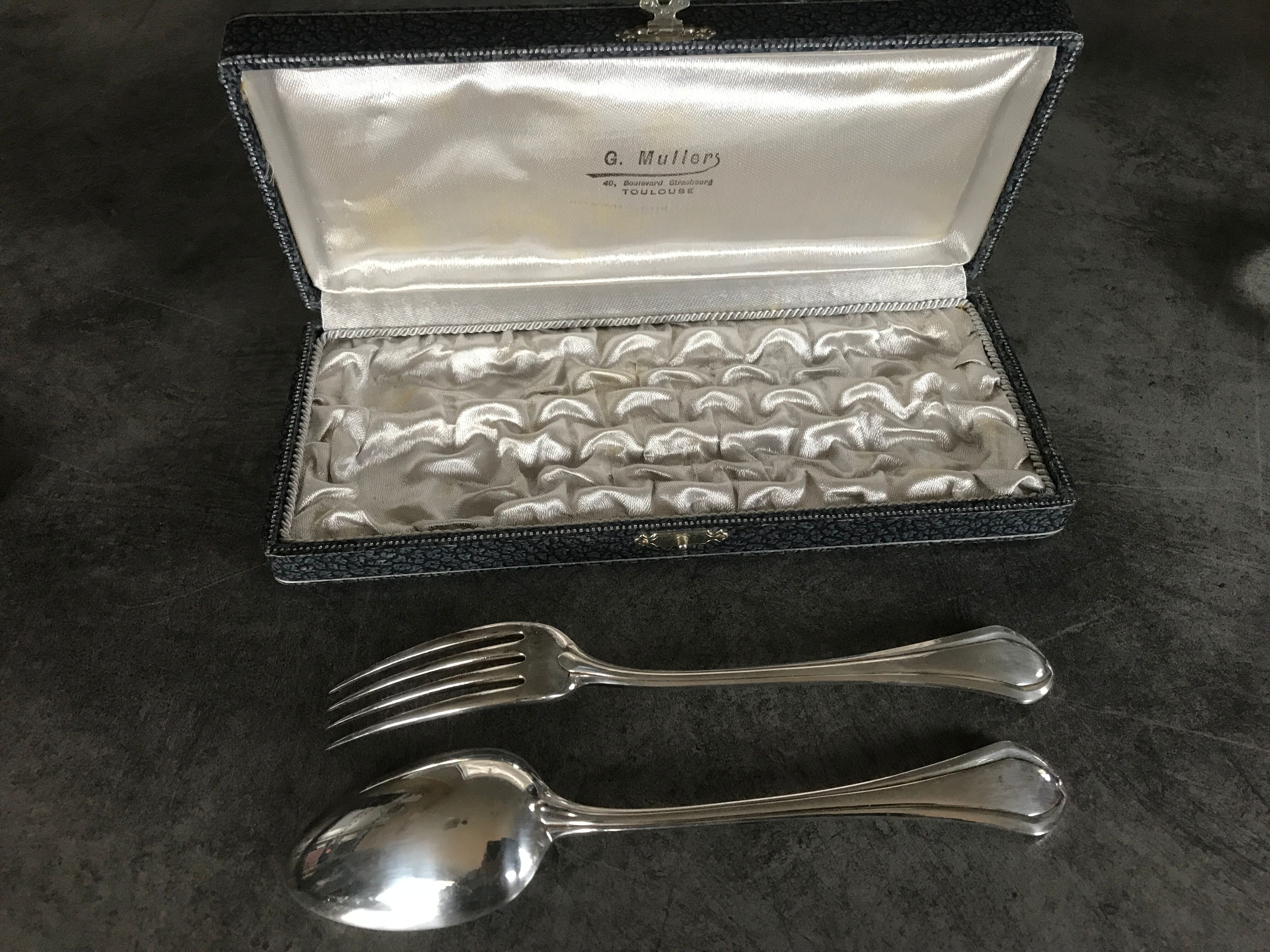 Case with cutlery christofle fork and spoon in silver metal