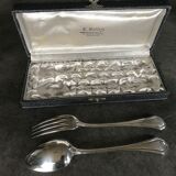 Case with cutlery christofle fork and spoon in silver metal