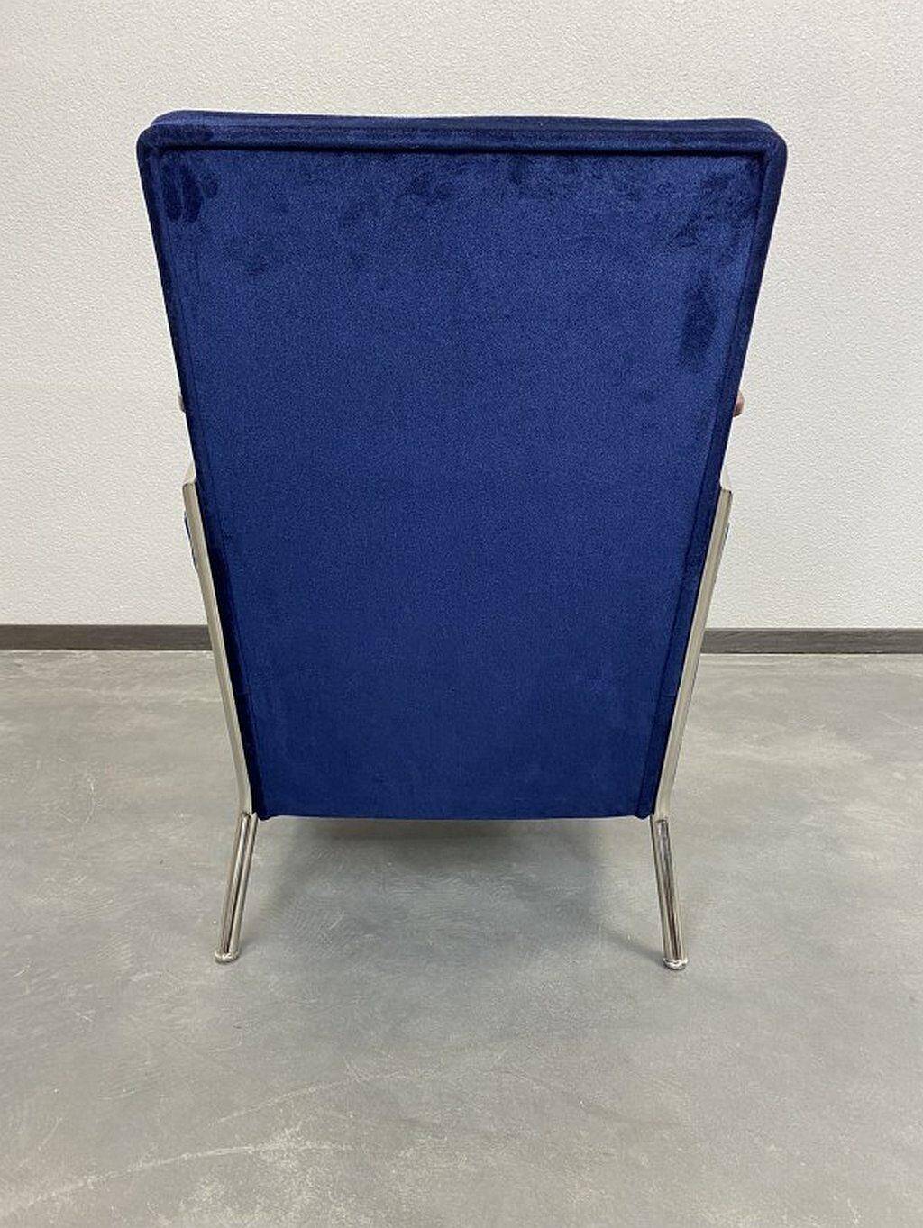 Elegant blue chrome armchairs by Jozsef Peresztegi